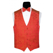 Red Tapestry Tuxedo Vest and Bow Tie Set